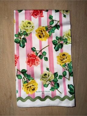 MacKenzie-Childs Floral Tea Towel Pink Stripe Rose Kitchen Towel Cottagecore